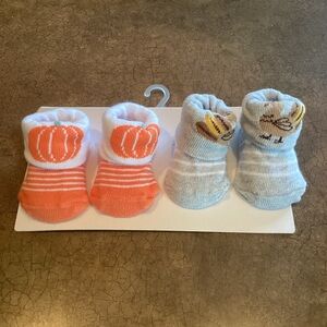 Carter’s 2 Pack Fall Booties NEWBORN Turkey & Pumpkins